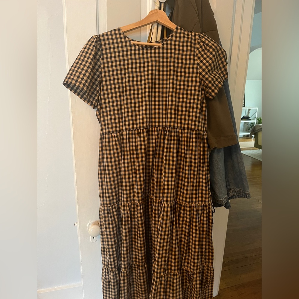 Tradlands Chalet Gingham Dress in Tan and Black